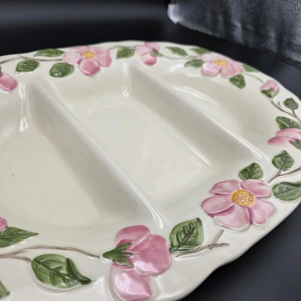 Franciscan Divided Serving Platter Pink Floral‎ Dogwood Blossom Cream